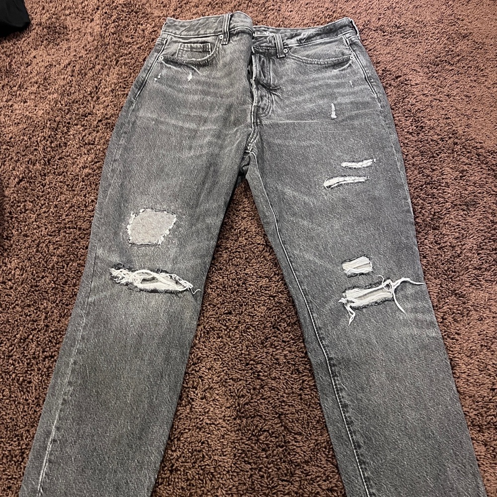 Old Navy Gray Distressed Straight Leg Pants